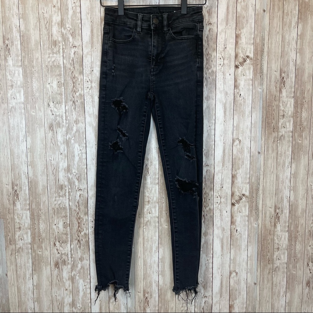 American Eagle Outfitters Next Level Stretch Black Distressed Jeans Size 00 Reg